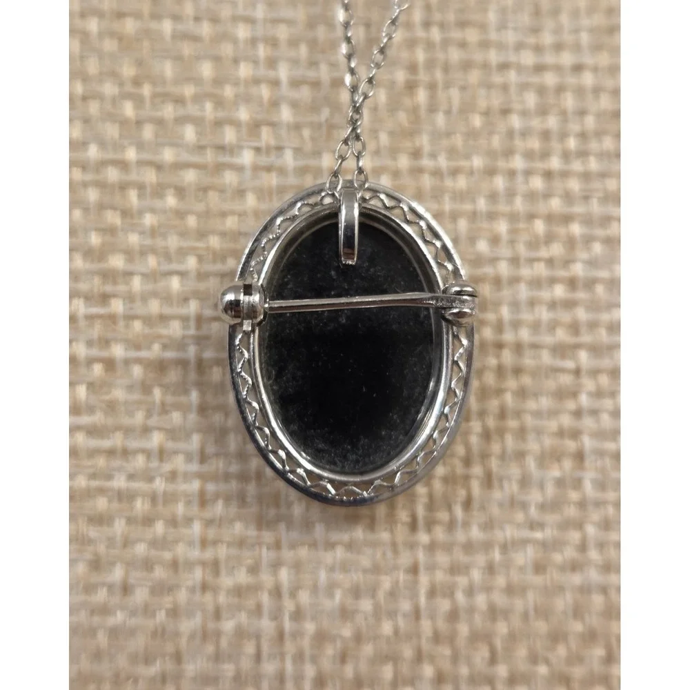 Vintage Sterling‎ Silver & Black Onyx Pendant / Brooch 18